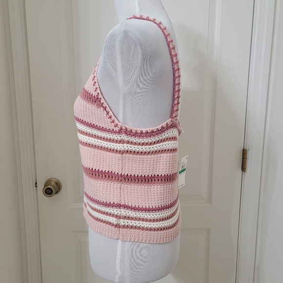 Planet Gold Size Jr L Crochet Halter Top, Mauve, Pink & Ivory Striped, NEW w/Tag - Picture 2 of 10
